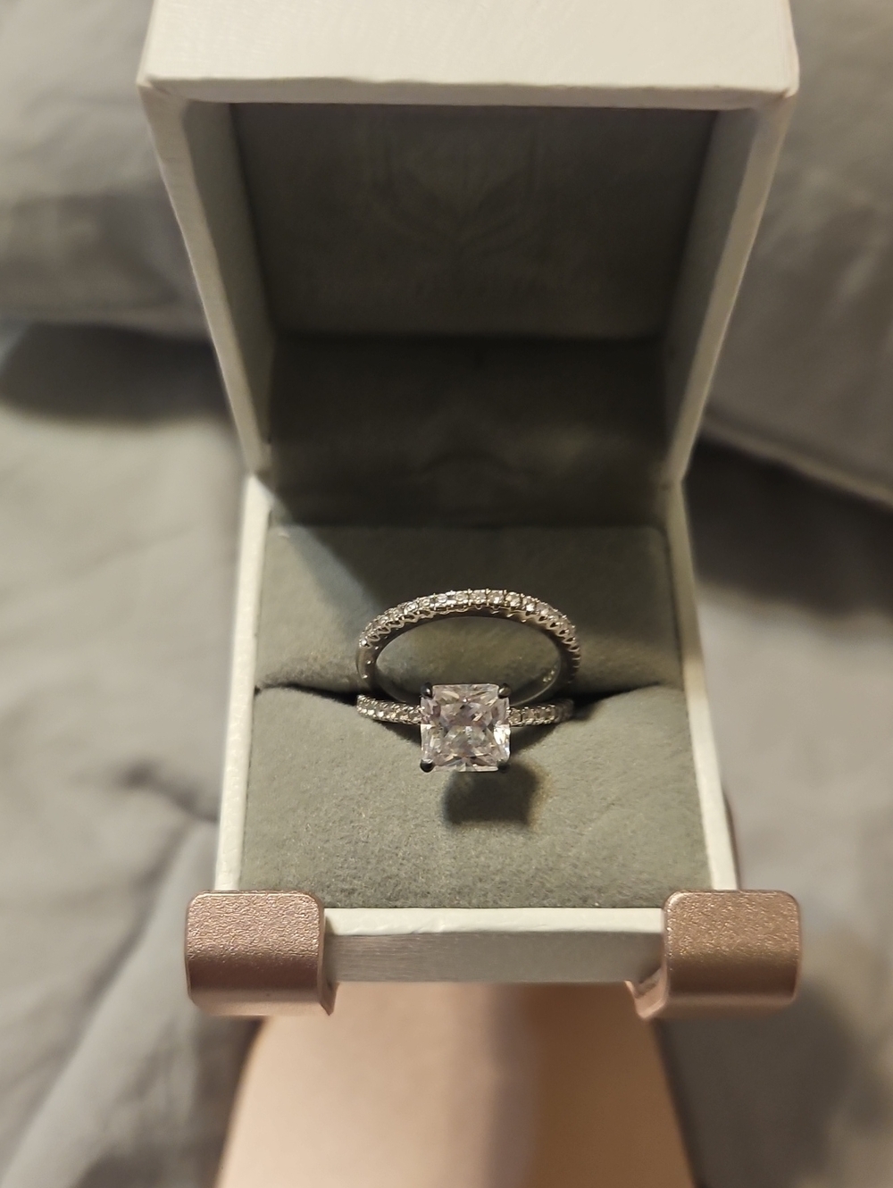 Classic Silver-Tone Cushion-Cut Engagement Ring Set - Clear Stone